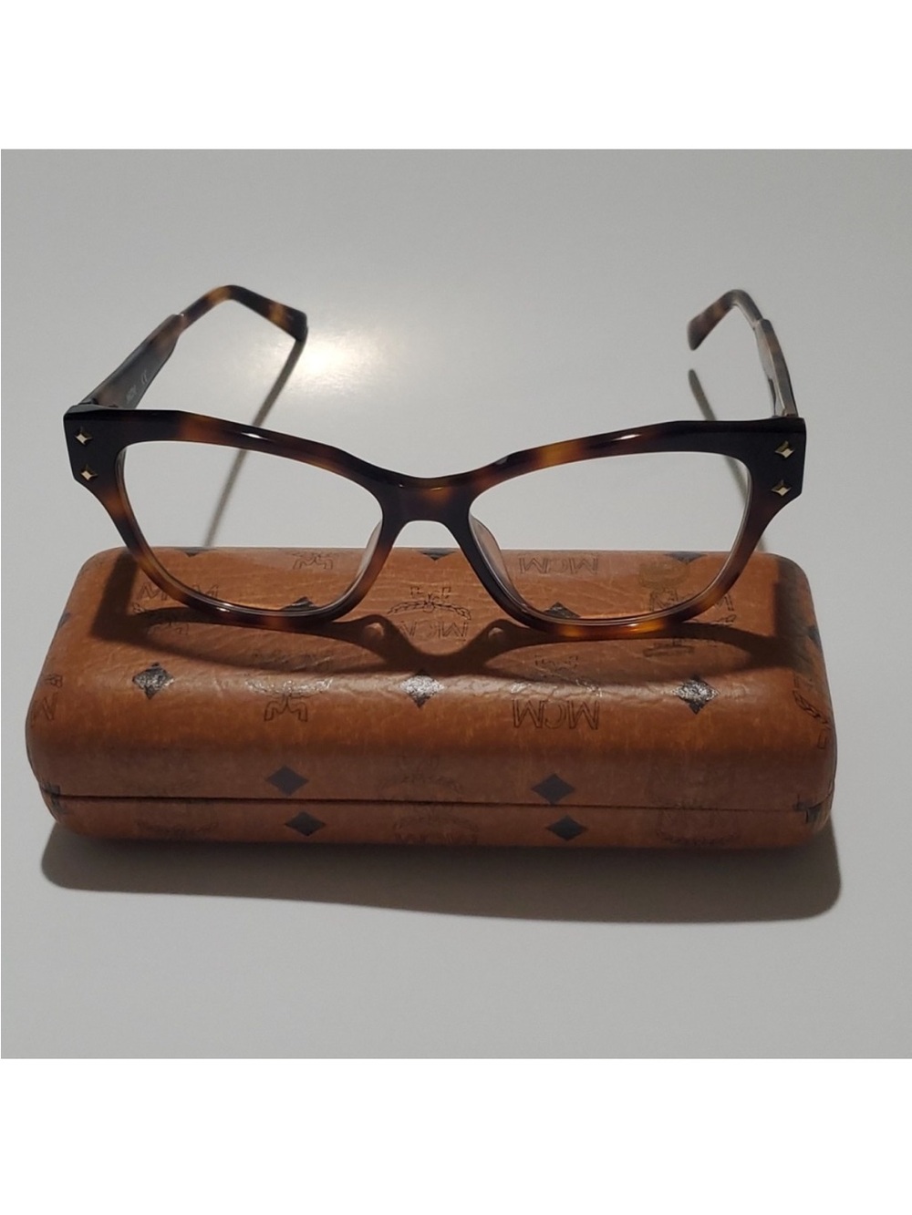 MCM Tortoise Shell Cat-Eye Glasses with Gold Accents